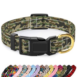MOODEL Reflective Dog Collar for Large Dogs, Cute Camouflage Adjustable Heavy-Duty Nylon Puppy Collar for Boy and Girl Female, Soft Pet Accessories with Quick Release Buckle, Green