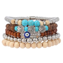 JAVMOO Wooden Bead Bracelet for Men Women Ethnic Tribal Leather Vintage Bracelets Wood Beads Stack Wrap Hemp Cords Cuff Jewelry Wristbands