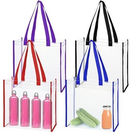 WSAMJIN 4 Pieces Clear Tote Bag, Stadium Approved Bags, Portable PvC Vinyl Bags Waterproof Clear Handbags Travel Makeup Bag for Work, Shopping, School and Concerts（25×25×10cm）