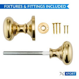 XFORT® Polished Brass Victorian Rim Knob, Sturdy Solid Brass Rim Lock Knobs, Gate Handle, Brass Rim Knobs, Door Knob Handles Complete with Colour Matched Screws for Use with Rim Sashlocks.