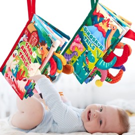 Baby Cloth Books Set – 2 PCS Touch & Feel Sensory Soft Books for Babies 0–12 Months, Tummy Time & Stroller Travel Toys