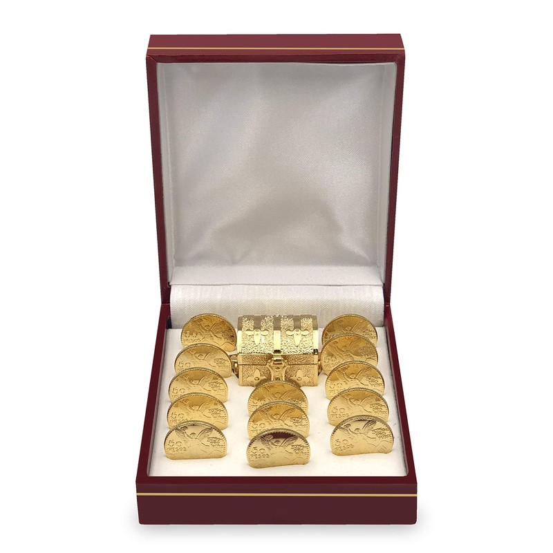Arras Matrimoniales de baño de Oro 24K con Cofre y