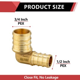 (Pack of 25) EFIELD 3/4" Pex X 1/2" Pex Reducing Elbow Brass Barb Crimp Fittings, ASTM F1807