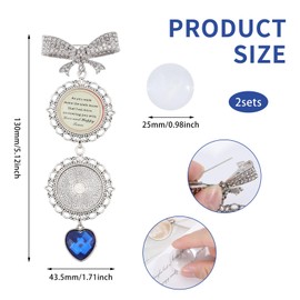CHGCRAFT 2 Sets Bouquet Charms Wedding Bouquet Photo Pendant Tibetan Style Alloy Glass Flat Round for Wedding Shower Bride Party Decor, Antique Silver, 5x1.7inch