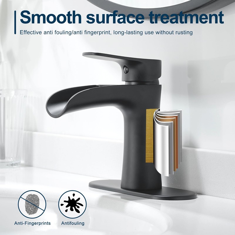 VOTON Black Bathroom Faucets Single Handle Waterfall Sink Faucet One