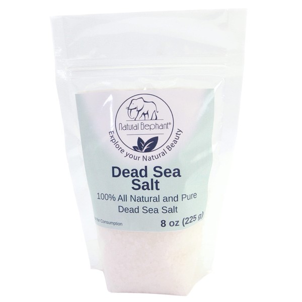 Dead Sea Salt Coarse Grain 8 oz (226 g) by Natural Elephant 100% Natural & Pure for Psoriasis Eczema Acne & Other Dermatological Needs