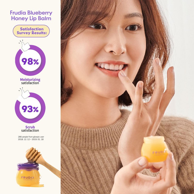 FRUDIA Blueberry Honey Lip Balm, Exfoliating & Moisturizing Dewy Korean