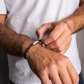 Akitsune Silva Leather Bracelet Magnetic Clasp, 5 mm, Women’s Men’s Stainless Steel Simple Bracelet - Silver, Matt Black, Gold, Stainless Steel