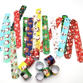 30 Pcs Christmas Slap Bands for Kids Party Bags,Christmas Slap Bracelets Wristband Xmas Party Gift Party Favours for Kids Girls Boys Christmas School Party Bags Fillers Birthday Classroom Gifts Prizes