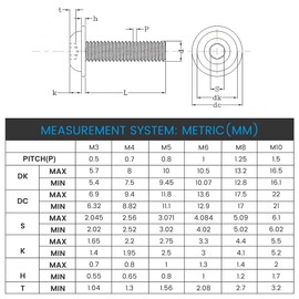 M4-0.7 x 25mm Flanged Button Head Bolts 304 Stainless Steel 18-8 Socket Head Cap Screws, Allen Hex Drive, Fully Threaded, Pack of 100