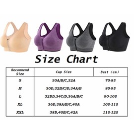 INIBUD Women's Sports Bra Post-Surgery Bra Zip Bra Zipper Front Wirefree Removable Pads Yoga Bra Zip Sports Bra (3 Pack(BWB), X-Large)