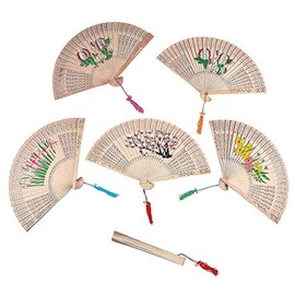 Fun Express - Wooden Floral Fans (6pc) - Party Supplies - Favors - Placecards and Holders - 6 Pieces