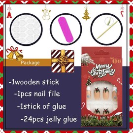 Christmas Press on Nails Medium Square Fake Nails Winter Snowflake Acrylic Nails with Xmas Holly Leaves Designs Nude White Nail Tips Full Cover Glossy False Nails Xmas Stick on Nails for Women, 24 Pcs