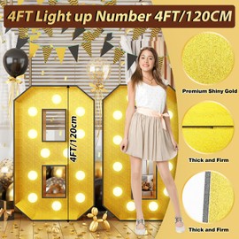 4FT Marquee 80 Numbers, Light Up Numbers 80 Mosaic Numbers Glitter Gold Black Light Up Letter Pre-Cut Foam Board Sign Marquee for 80th Birthday Party Decorations, Wedding, DIY Anniversaries