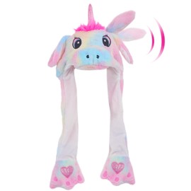 CICITOYWO Funny Plush Animal Unicorn Hat Ear Moving Jumping Hats Cute Flap Cap Unisex Gift for Kids Adults (Multi Color)