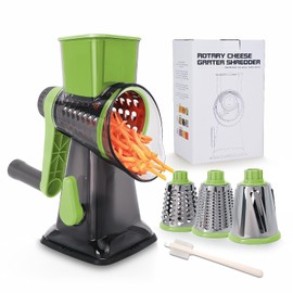 Rotary Cheese Grater with Handle-Versatile Cheese Grater Non-Slip Suction Base,Cheese Shredder & Food Slicer for Cheese,Carrots, Cucumbers,Nuts-Compact & Easy Clean Kitchen Kitchen Tool (Green)