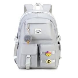 Jaygulf Girls School Backpack Set Casual Girls Bookbag Set for Teen Roomy Schoolbag Grey