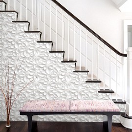 Stickyart 3D White Floral Wallpaper Peel and Stick 3D Flower White Contact Paper Self Adhesive Embossed Pattern Wallpaper Removable Modern Wall Paper for Bedroom Bathroom Walls Cabinets 17.5"x80"