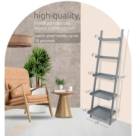 Kiera Grace Providence Hadfield 5 Tier Ladder Shelf, Leaning Bookshelf Storage Rack for Home, Office, 18" x 67", Cloud Grey