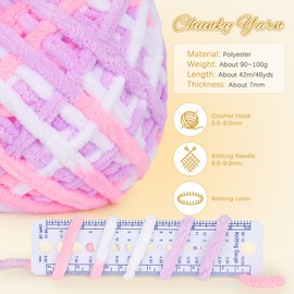 Aeelike Chunky Yarn for Crochet - 4 x 100g Soft Multi Coloured Crochet Yarn - Thick Chunky Wool for Knitting Blankets, Sweaters, Bags & Plush Projects - Pink Purple and White Fluffy Ombre Yarn