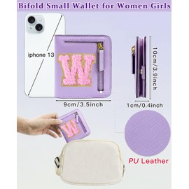 COSHAYSOO Initial Wallet RFID Small Bifold Slim Letter Wallet for Women Teenager Girls Travel Daily Necessities Credit Cards Money Cash Coin Organizer, Lavender, Compact, W