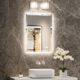 TETOTE 20 x 28 Backlit Mirror Bathroom, LED Vanity Mirror with Beveled Edge, Tempered Glass, 3 Colors Lights, Anti-Fog, Dimmable, Memory Function, UL-Listed, Frameless LED Vanity Wall Mirror