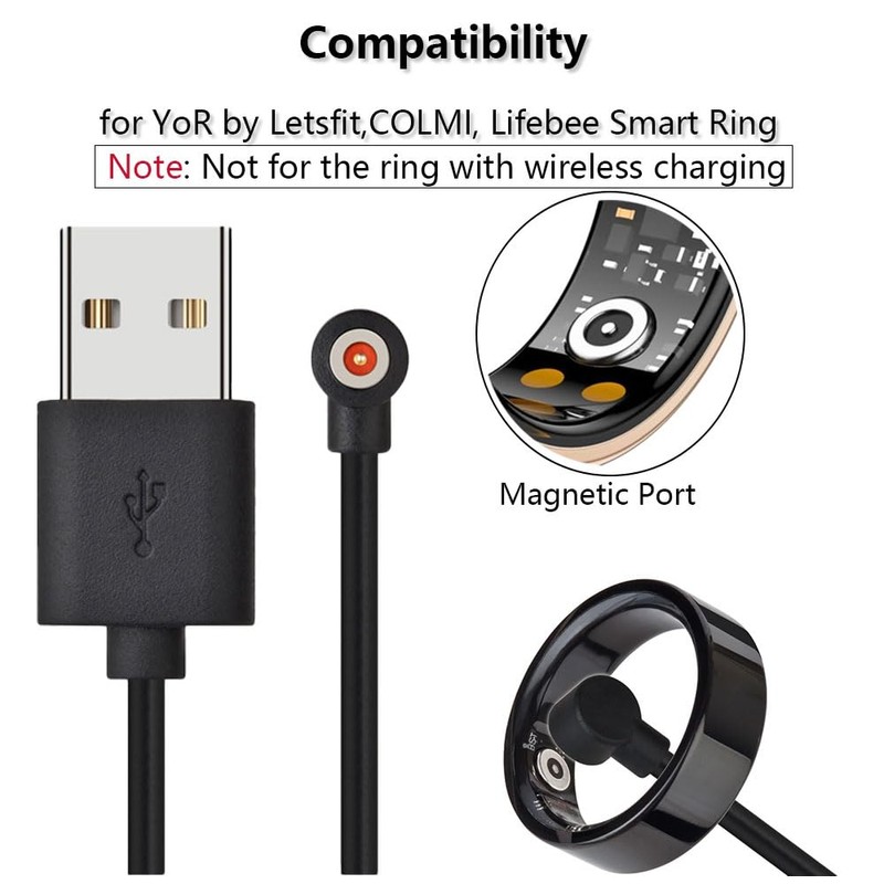 [2-Pack] Smart Ring Charger Cable Compatible with YoR by Letsfit/COLMI/Lifebee