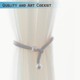 Curtain Holders, White Faux Pearl Curtain Tiebacks, 4 Pieces Tiebacks for Curtains, for Macrame Decoration & Curtain Boho. (Grey)