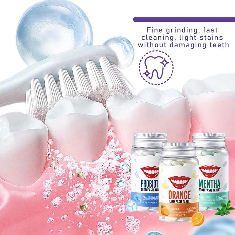 3Pcs Solid Toothpaste Tablets Kit,Deep Cleaning Colour Corrector,Chewable Toothpaste Tablets