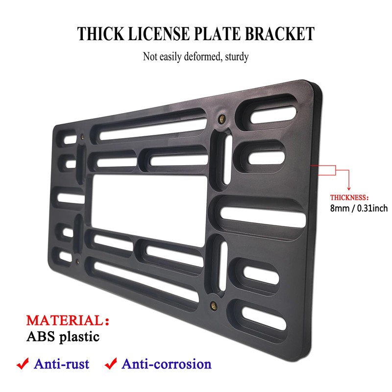 FBJTDQ License Plate Bracket - Black Universal Front Bumper Plastic