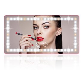 Car Sun Visor Vanity Mirror, Rechargeable Makeup Mirror with 3 Light Modes & 80 LEDs - Dimmable Clip-on Rear View Sun-Shading Cosmetic Mirror with Touch on Screen, Universal for Truck SUV(Pink)
