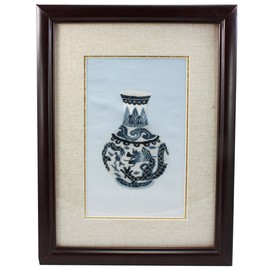 Handmade Silk Embroidered Porcelain Vase Painting Series with Wooden Frame - Design 5