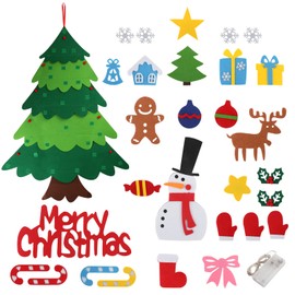 Suweor Upo Felt Christmas Tree Set for Toddlers Kids with Led String Light，3.2ft Wall Hanging DIY Christmas Tree with Detachable Ornaments for Xmas Gifts Home Decoration