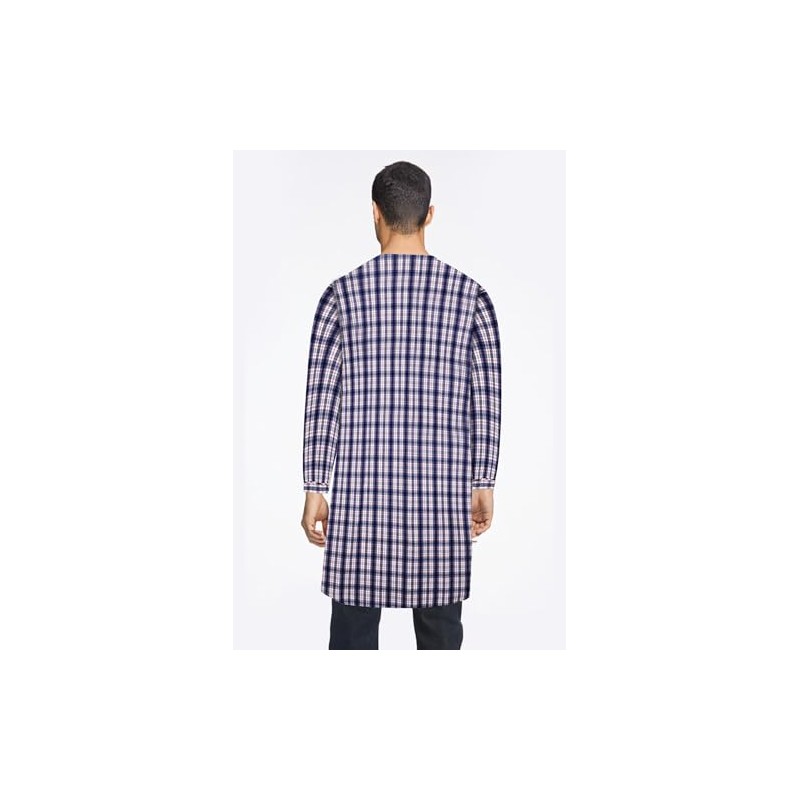 Men's Woven Nightshirt Gown Long Sleeve V-neck Cotton/Poly Front Snaps