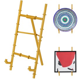 MorningRo Gold Metal Easel Stand 6 x 4 x 3 Inch Gold Bamboo Table Top Easel for Display Metal Tripod Picture Photo Frame Modern Book Plate Desktop Holder Stand Wedding Sign