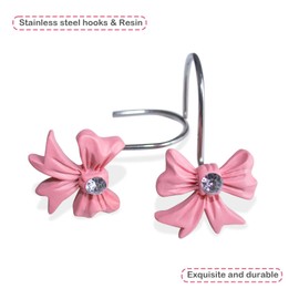 Pink Bow Knot Shower Curtain Hooks 12 PCS Cute Girl Decorative Shower Curtain Rings Resin Hanger for Bathroom Baby Room Art Decor