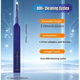 Fiber Pen Cleaner for LC/MU Connectors, 1.25mm UPC/APC Ferrule Cleaner, One-Push Fiber Optic Cleaning Tool with Extendable Probe (2.38” to 3.63”), 800+ Cleans per Unit, Anti-Static – 1 Pack