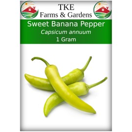TKE Farms & Gardens - Sweet Banana Pepper Seeds for Planting, 1 Gram, 140+ Heirloom Seeds, Non-GMO, Instructions Included, Capsicum annuum, Qty 1
