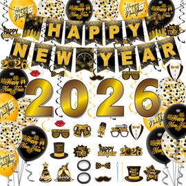 New Years Eve Party Supplies 2026, Happy New Year 2026 Decorations Set with Balloons, Banner, Garland & Photo Props,Sparkling 2026 New Years Decorations for Home, Office & Party, NYE Decorations 2026