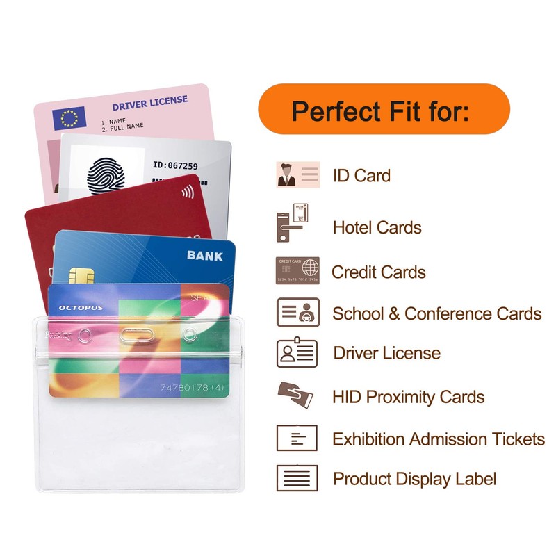 Fushing 70PCS Clear Waterproof Plastic Horizontal Badge Holders Name Tag