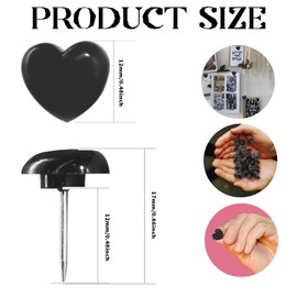 50 Pcs Push Pins, Heart Thumb Tacks, Cute Push Pins for Wall, Corkboard, Bulletin Board, Maps, Office Home Decorative (50, Black)