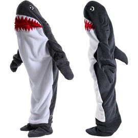 YushengTai Shark Blanket, Made of Super Soft, Comfortable Flannel Shark Blanket for Dressing, Shark Jumpsuit, Shark Blanket Hoodie, Shark Sleeping Bag, Portable Blanket for Adults and Children,