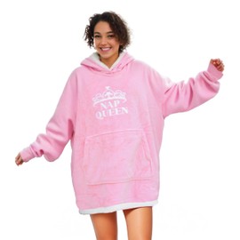 NAP QUEEN Oversized Blanket Hoodie Premium Soft Sherpa Wearable Throw Hooded Blanket With Kangaroo Pockets Birthday Christmas Gifts for Women Present for Her - Pink
