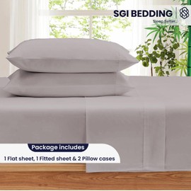 SGI bedding Luxury 4 Piece 100% Supima Cotton Sheets Queen Size - 500 Thread Count, 100% Cotton Sheets, 15" Deep Pocket Sheet Set, Breathable, Soft and Premium Cotton- Light Gray