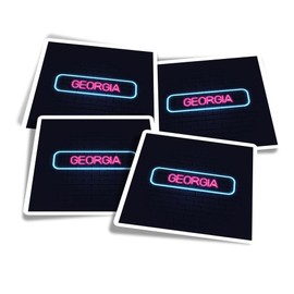 Vinyl Square Stickers (Set of 4) 10cm - Neon Sign Design Georgia Name for Laptops, Tablets, Luggage, Scrap Booking, Fridges #352990