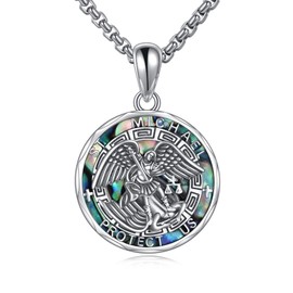 YFN Saint Michael Necklace Sterling Silver Religious Protector Pendant St Michael Archangel Jewellery Abalone Shell Gifts for Women Men