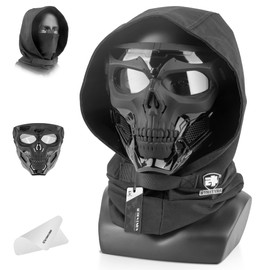 ACTIONUNION Airsoft Mask Full Face Skull Balaclava Face Mask Men Skeleton Mask Tactical Protective Paintball Mask Cosplay Costume (Black)
