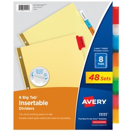 Avery 8-Tab Binder Dividers, Insertable Multicolor Big Tabs, 48 Sets (11111)