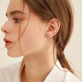 Silvora Womens Earrings 925 Sterling Silver Antique Hoopes Ear Charm Tiny Small May Birthstone Earrings Irish Gifts for Anniversary Engagement Wedding