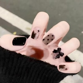[ALLEVG] Nail Tips, 24 Pieces, Short 3D, Autumn and Winter, Popular Japanese Style, Cute, Simple, Stylish, Coming of Age Ceremonies, School Entrance Ceremonies, Graduation Ceremonies, Weddings,